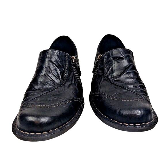 CLARKS Bendables Crinkle Black Leather Slip On Zip Up Casual Shoes US 8M 67664 - Picture 6 of 10